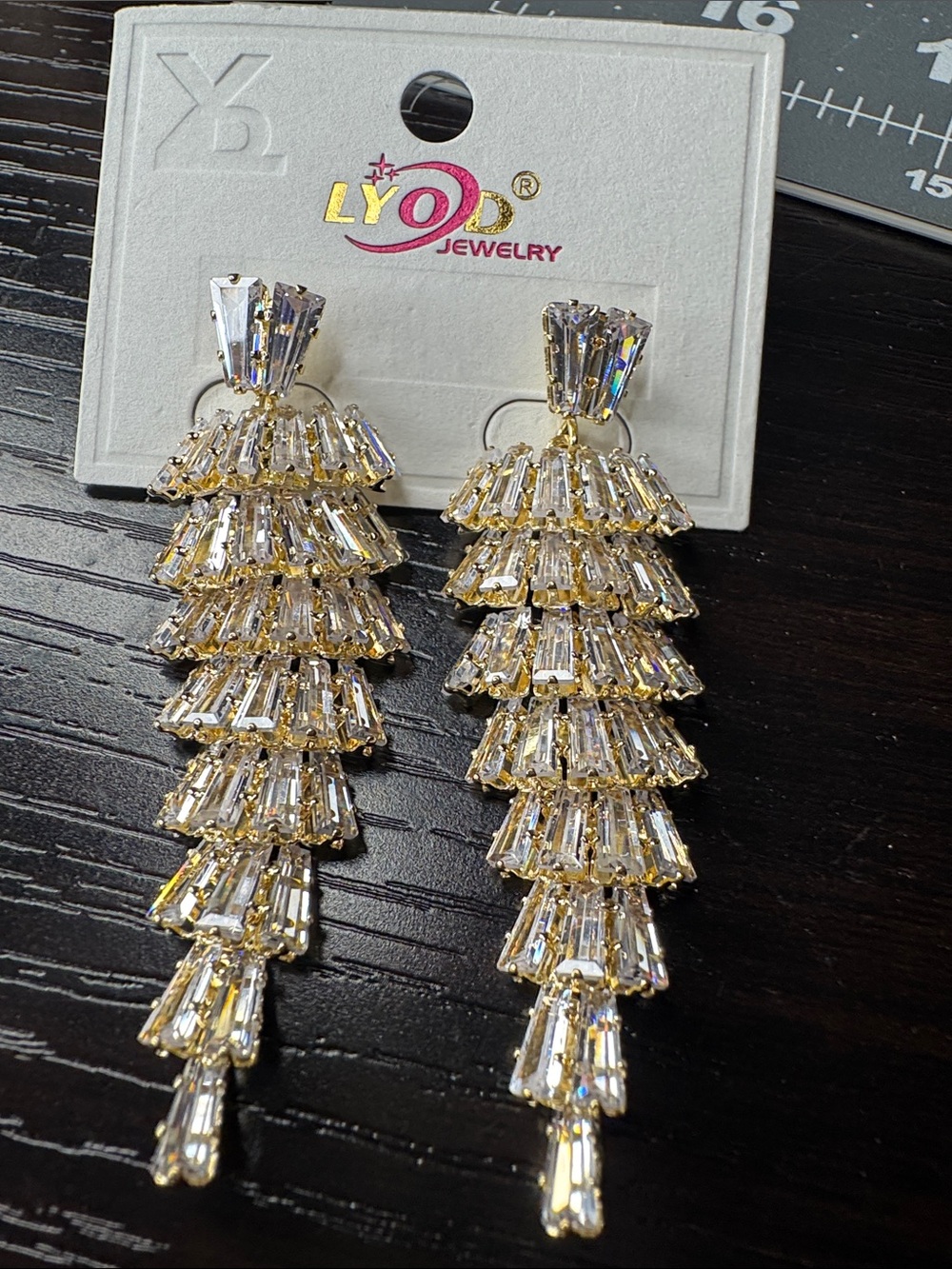 Gold and Clear Crystal Tiered Drop Earrings